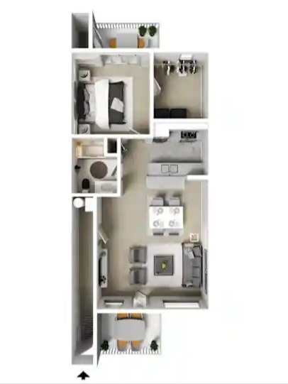 1 Bed 1.0 Bath Floor Plan